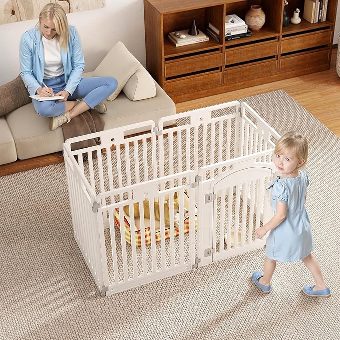 Recinto per Cani a 6 Pannelli, Recinto Pieghevole e Portatile per Animali con Porta di Bloccaggio e Picchetti da Terra, Ideale per Animali di Taglia Piccola e Media, 129 x 65 x 81 cm