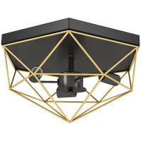 Lampada da Soffitto Stile Industriale Geometrica con 3 Attacchi E27 per Lampadine LED, Nero e Oro