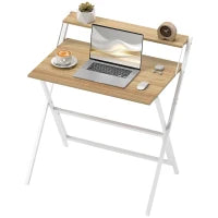 Scrivania Pieghevole con Ripiano per Monitor, 81.5x62x86.5 cm, Legno e Bianco