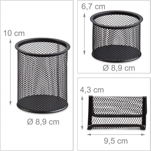 Set 6 forniture per ufficio pattumiera portapenne blocco note biglietti da visita posta portaoggetti in metallo nero 13_0002465_2