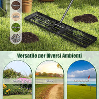 Rastrello Livellatore per Prato, Attrezzo per la Livellatura del Prato con Manico Ergonomico, Livellatrice per Giardino, Cortile, Campo da Golf, Fattoria e Pascolo (Nero 106 x 25 cm)