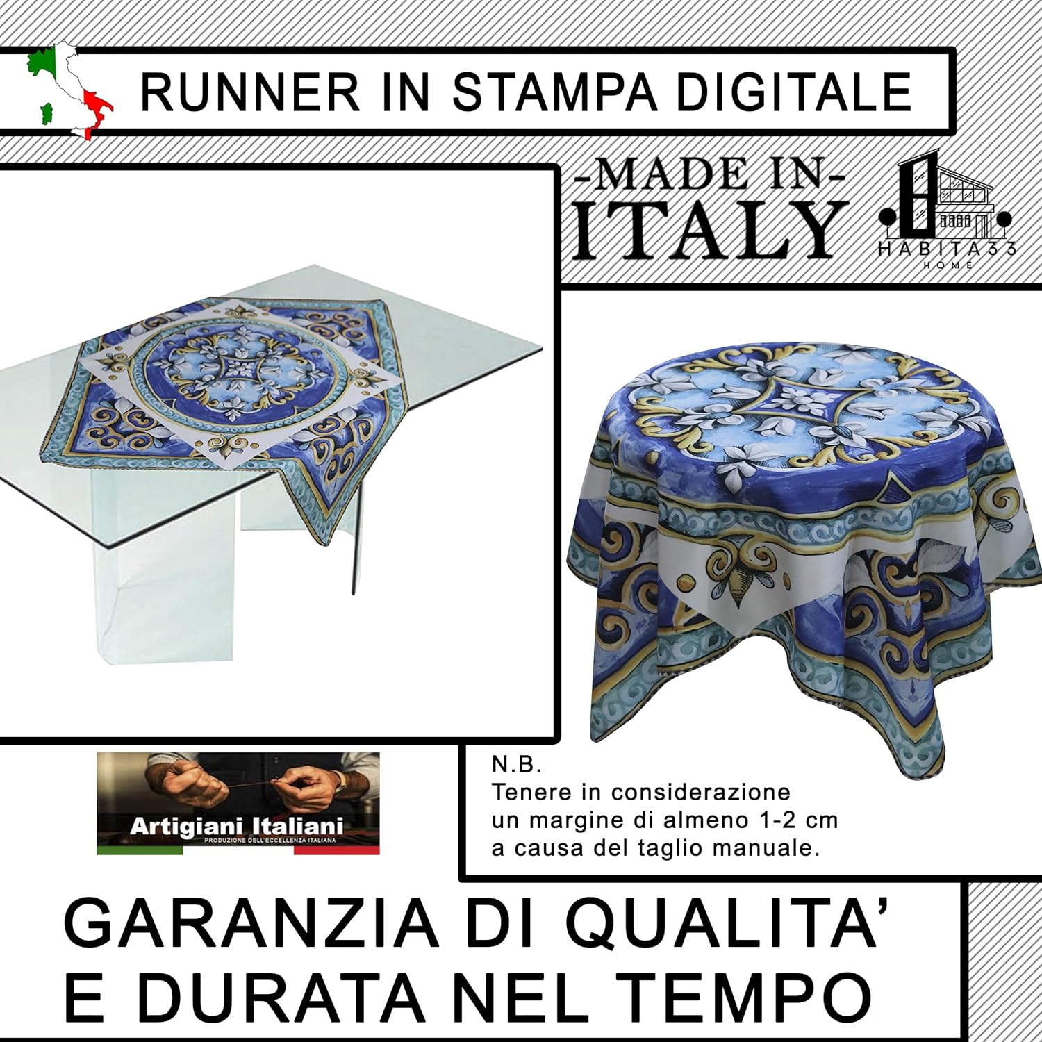 Runner da Tavola, Centrotavola Moderno per Mobili da interno o esterno Made in Italy (Giglio Bianco)