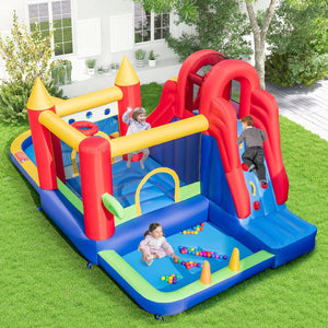 Castello Gonfiabile, Casa Gonfiabile con Scivolo, Piscina, Parete da Arrampicata, Trampolino e Cannone d'Acqua, con ventilatore, per Bambini di 3-10 Anni, 624 x 270 x 235 cm
