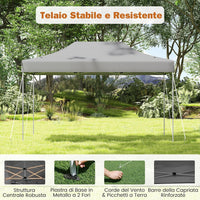 Gazebo Pop-up Pieghevole 3 x 4,5 m, Gazebo da Giardino Impermeabile Altezza Regolabile con Fori di Drenaggio, Tenda da Giardino Antivento con Borsa di Trasporto a Ruote (Grigio)