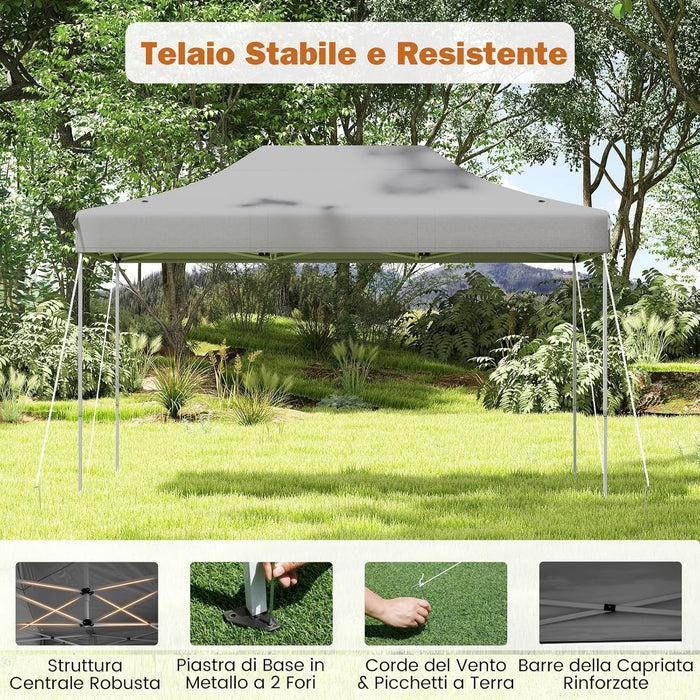 Gazebo Pop-up Pieghevole 3 x 4,5 m, Gazebo da Giardino Impermeabile Altezza Regolabile con Fori di Drenaggio, Tenda da Giardino Antivento con Borsa di Trasporto a Ruote (Grigio)