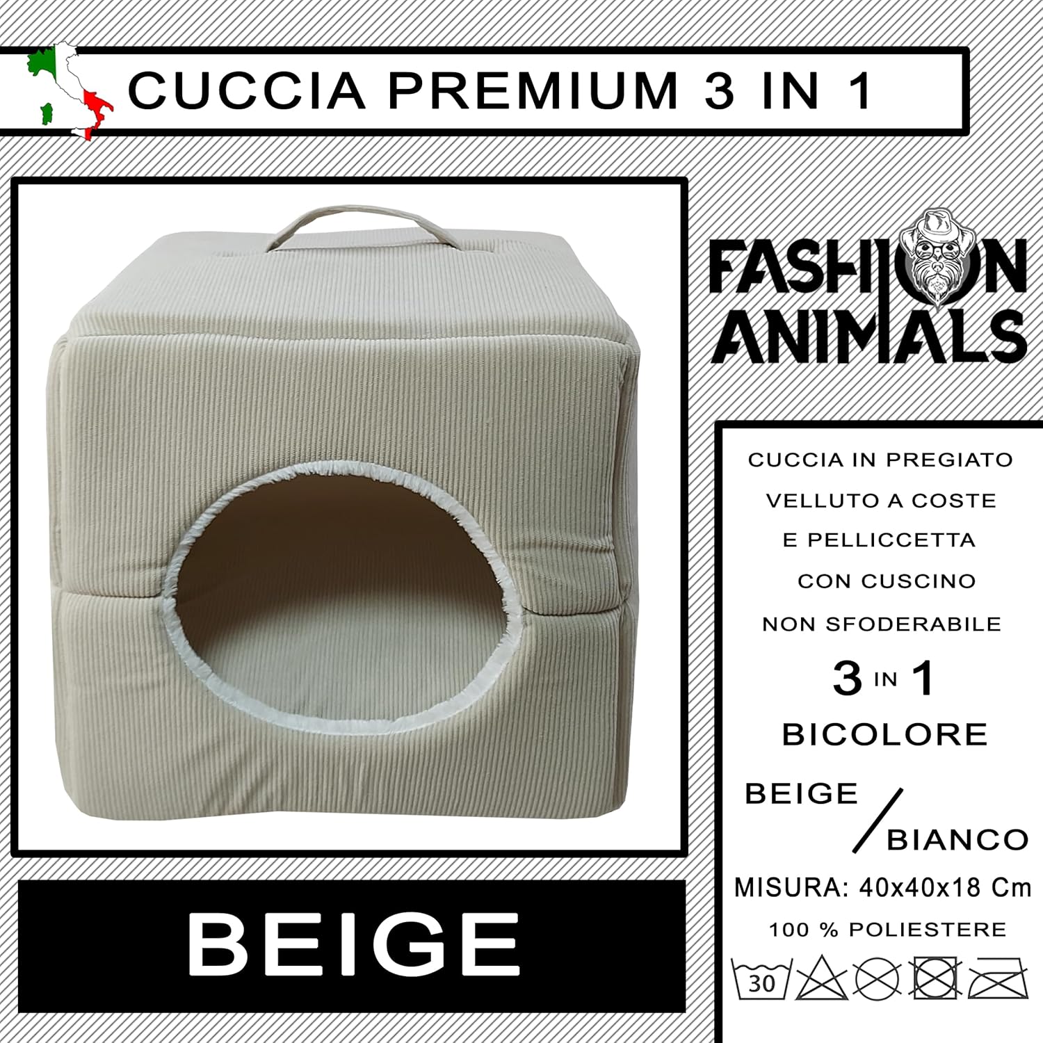 Cuccia Premium per cani e gatti - Letto morbido e confortevole - Base antiscivolo - Resistente e Facile da lavare (3 in 1-Beige)