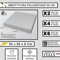 Set 4 Imbottitura Cuscini 50x50x8, Inserto Cuscino Poliuretano per Cuscini Sedie Cucina o Esterno, Cuscino Personalizzato, Made in Italy (4, Poliuretano 50 cm)