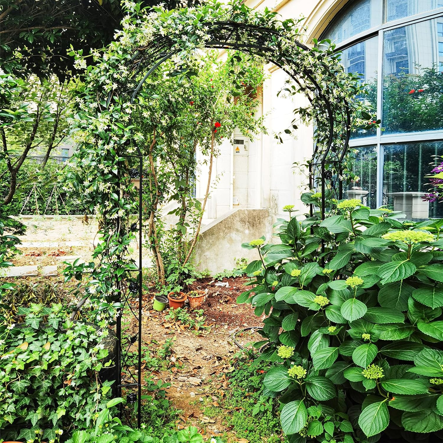 Arco da Giardino con Traliccio 250CM, 2 Mezzi Archi Trasformabili in Varie Forme, Pergolato in Metallo per Piante Rampicanti e Rose Viti, Decorazioni da Giardino per Matrimoniali