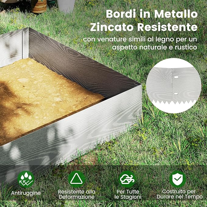 Bordatura da Giardino 6 M, Set di 6 Bordi per Aiuola 110 x 22 cm in Metallo Zincato con Paio di Guanti, Recinzione Flessibile per Prato, Cortile e Giardino