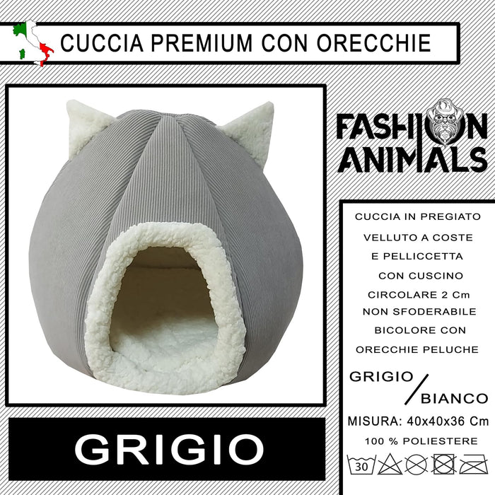 Cuccia Premium per cani e gatti - Letto morbido e confortevole - Base antiscivolo - Resistente e Facile da lavare (with ears-Grigio)
