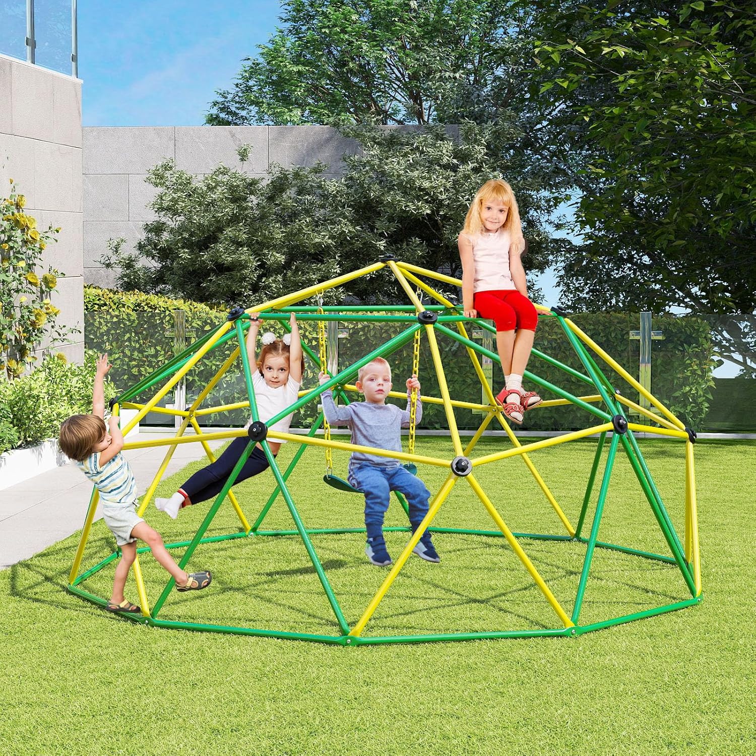 Cupola di Arrampicata con Altalena, Struttura per Arrampicata per Interno ed Esterno con Portata di 363 kg, Parco Giochi per Bambini da 3 a 10 Anni (Verde)