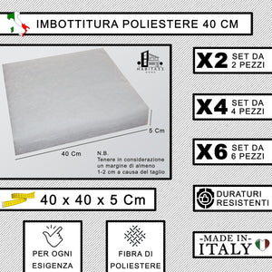 Set 4 Imbottitura Cuscini 40x40x5, Inserto Cuscino Poliestere per Cuscini Sedie Cucina o Esterno, Cuscino Personalizzato, Made in Italy (4, Poliestere 40 cm)