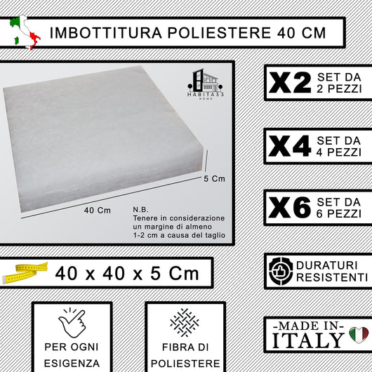 Set 4 Imbottitura Cuscini 40x40x5, Inserto Cuscino Poliestere per Cuscini Sedie Cucina o Esterno, Cuscino Personalizzato, Made in Italy (4, Poliestere 40 cm)