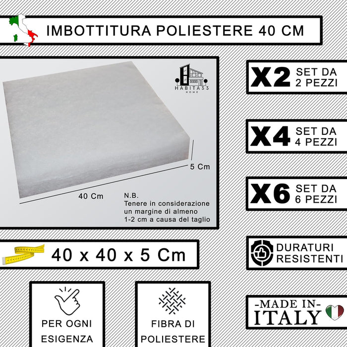 Set 4 Imbottitura Cuscini 40x40x5, Inserto Cuscino Poliestere per Cuscini Sedie Cucina o Esterno, Cuscino Personalizzato, Made in Italy (4, Poliestere 40 cm)