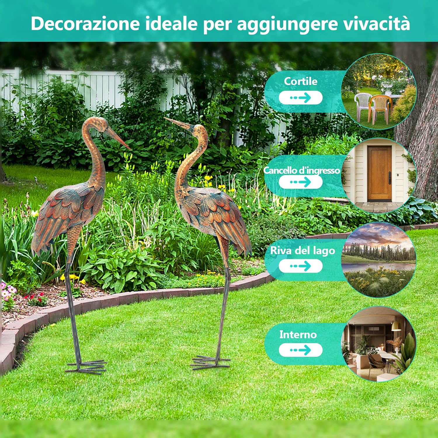 Statue da Giardino in Metallo, Set di 2 Sculture da Esterno ed Interno, Ideale per Casa, Patio, Prato e Cortile (Modello 2)