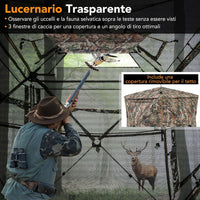 Tenda da Caccia 5 in 1 per 2-3 Persone, Tenda Mimetica a Visione a 360° per Caccia, Tenda Pop-Up Camouflage con Borsa da Trasporto, Attrezzatura Caccia Funzione da Recinto, 148 x 148 x 164 cm