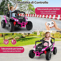 12V Macchina Elettrcia per Bambini, UTV Auto Elettrica con Telecomando, 3 Velocità, Luci LED, Musica, Clacson e Sospensioni a Molla, 3-5 km/h, Ideale per Bambini 3 Anni+ (Rosa)