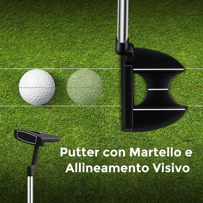 Set Completo di Mazze da Golf per Mancini da Uomo, Borsa Portatile con Supporto e Cappuccio Antipioggia, Include Driver 1 da 460CC, Fairway 3, Ibrido 4, Ferri 6, 7, 8, 9, P e Putter (Blu)