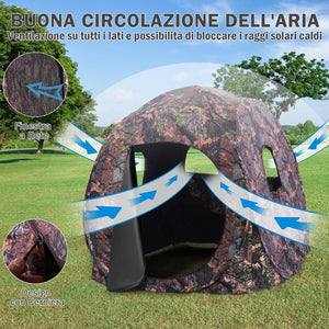 Tenda da Caccia Pieghevole per 3 Persone, Tenda da Caccia con Telaio in Acciaio e Finestre a Maglie, Tenda Mimetica con Borsa per Trasporto, con Visione 270°