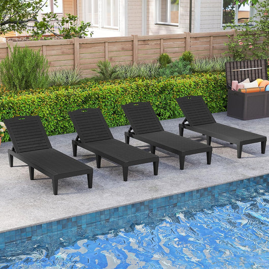 Set di 2 Sedie a Sdraio, Lettino Prendisole da Esterno in PP con Schienali Regolabili in 4 Posizioni, Sedia Reclinabile per Patio, Piscina, Terrazza, Portata 160 kg (Nero)