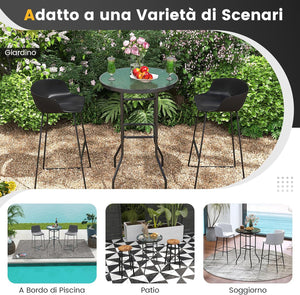 Tavolo da Bar per Giardino, Tavolo 97 cm con Piano in Vetro Temperato e Telaio in Metallo, Tavolo da Esterno per Giardino, Balcone, Cortile, Bordo, 68 x 68 x 97 cm
