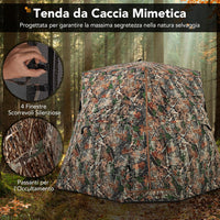 Tenda da Caccia per 2-3 Persone, Tenda Mimetica a Visione a 360° Trasparente per Caccia, Tenda Pop-Up Camouflage con Borsa da Trasporto, Attrezzatura e Accessori da Caccia, 249 x 211 x 175 cm