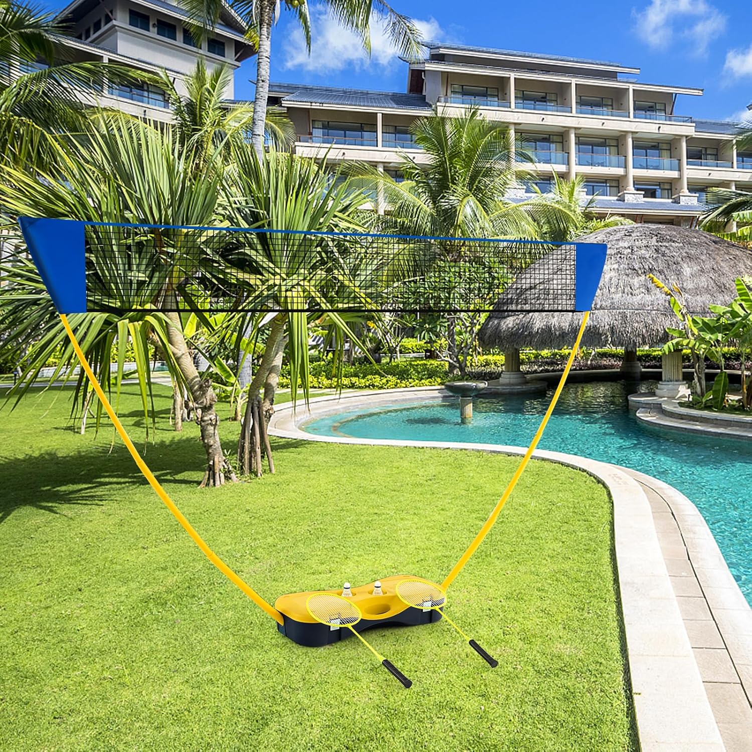 Set di Badminton con Rete, Racchette, 2 Volani e Scatola di Conservazione, Set di Badminton Portatile per 2 Giocatori da Esterno per Bambini, Ragazzi e Adulti