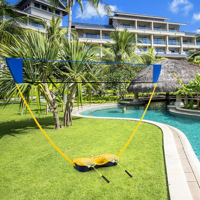 Set di Badminton con Rete, Racchette, 2 Volani e Scatola di Conservazione, Set di Badminton Portatile per 2 Giocatori da Esterno per Bambini, Ragazzi e Adulti