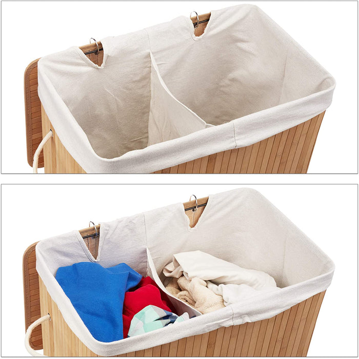 Cesto portabiancheria cesto 2 scomparti con sacco 95 litri brown bambù 13_0001904