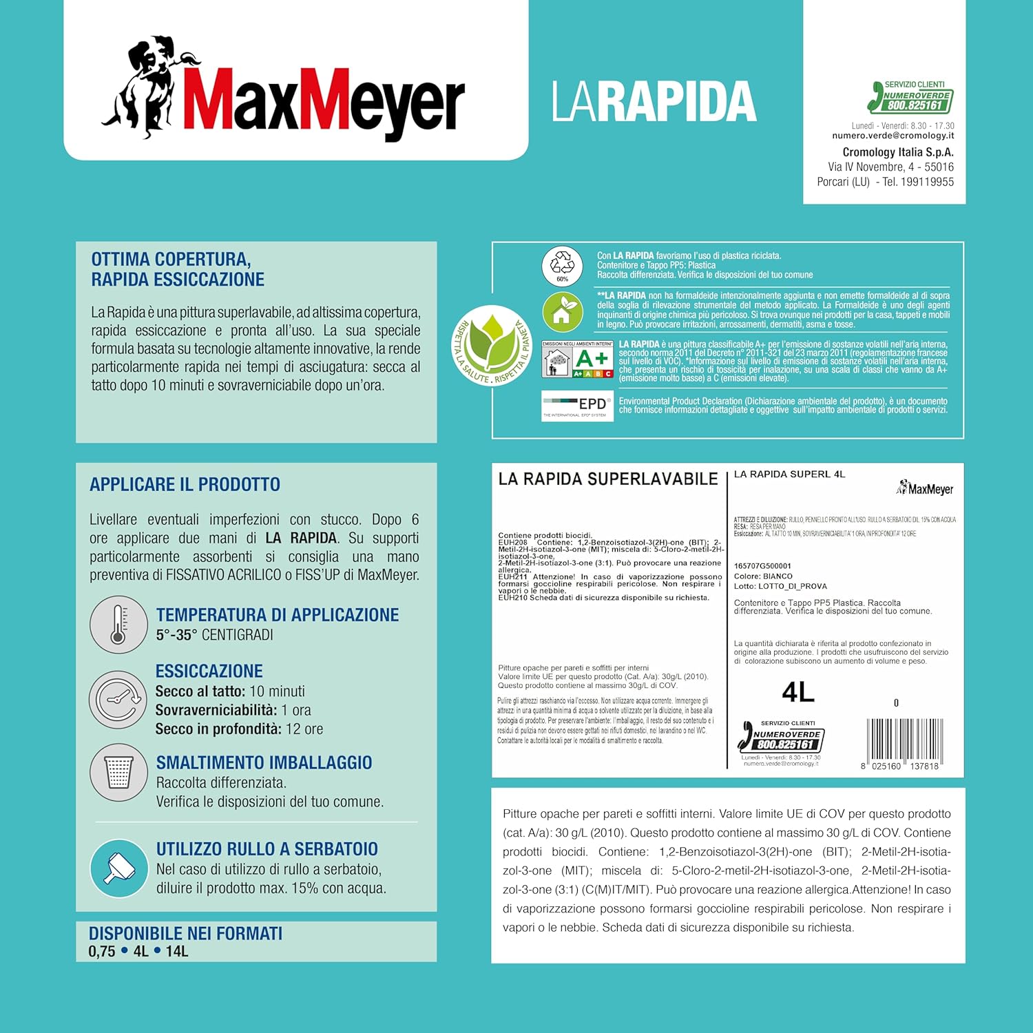 Idropittura Superlavabile per Interni La Rapida, Colore Bianco, 4L