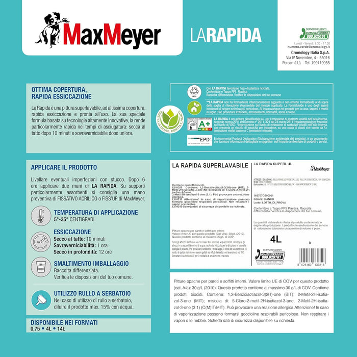 Idropittura Superlavabile per Interni La Rapida, Colore Bianco, 4L