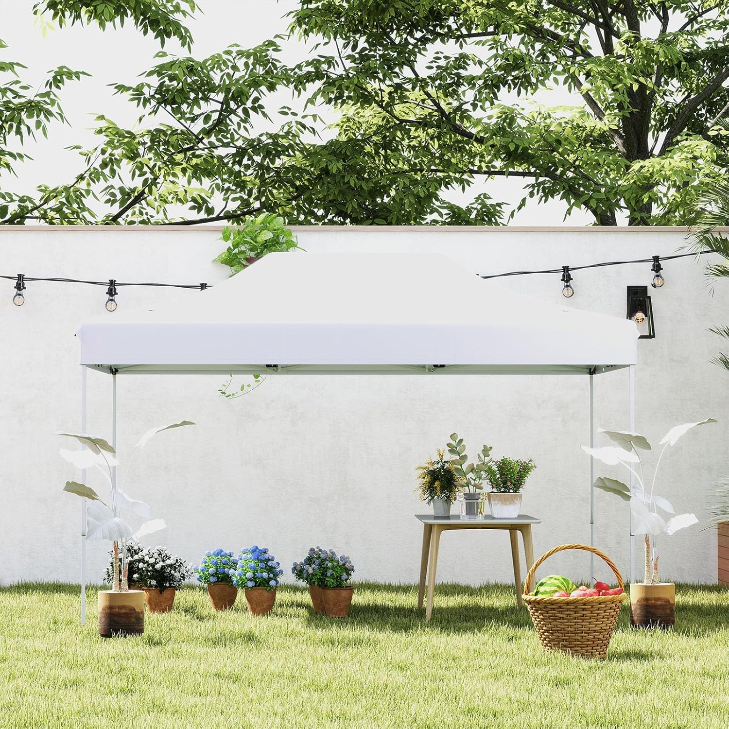 Gazebo Pop-up Pieghevole 3 x 4,5 m, Gazebo da Giardino Impermeabile Altezza Regolabile con Fori di Drenaggio, Tenda da Giardino Antivento con Borsa di Trasporto a Ruote (Bianco)