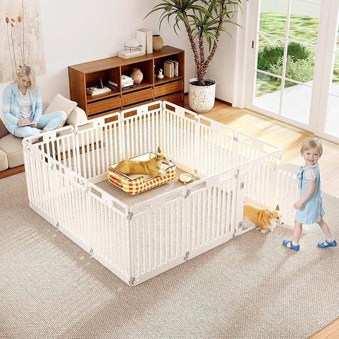 Recinto per Cani a 6 Pannelli, Recinto Pieghevole e Portatile per Animali con Porta di Bloccaggio e Picchetti da Terra, Ideale per Animali di Taglia Piccola e Media, 129 x 65 x 81 cm