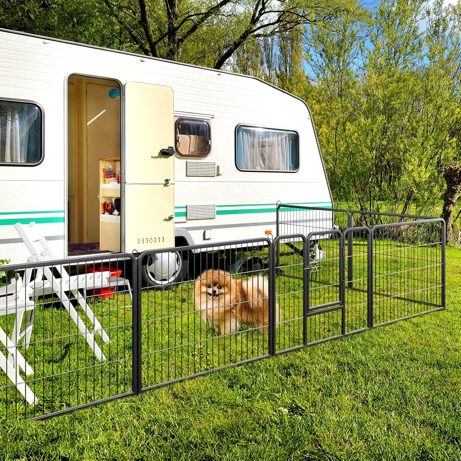 Recinto per Cani Interno ed Esterno, 8 Pannelli Altezza 60/80 CM Recinzione per Piccoli/Medi Animali/Coniglio/Gatto, Cancelletto Portatile Pieghevole con Porta (190 x 60 cm)