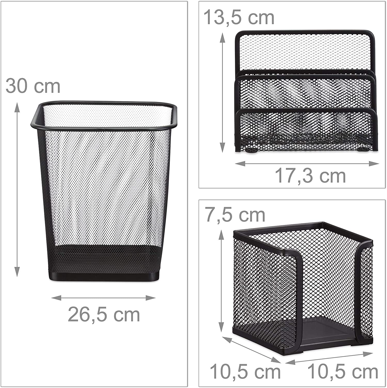 Set 6 forniture per ufficio pattumiera portapenne blocco note biglietti da visita posta portaoggetti in metallo nero 13_0002465_2