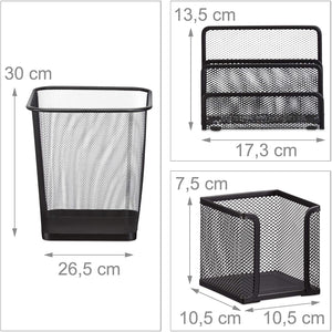 Set 6 forniture per ufficio pattumiera portapenne blocco note biglietti da visita posta portaoggetti in metallo nero 13_0002465_2