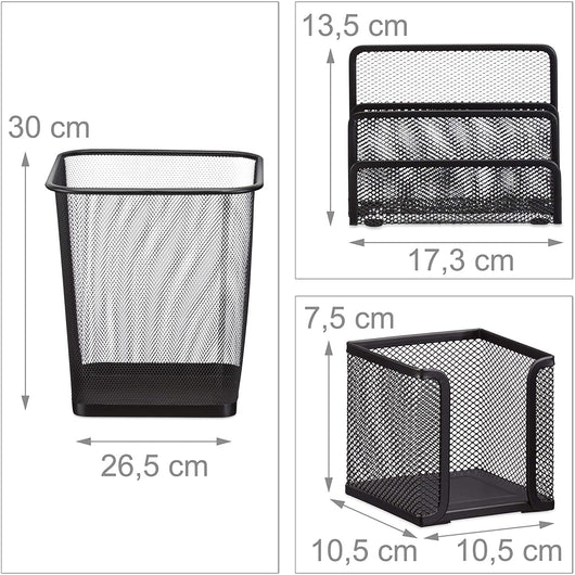 Set 6 forniture per ufficio pattumiera portapenne blocco note biglietti da visita posta portaoggetti in metallo nero 13_0002465_2