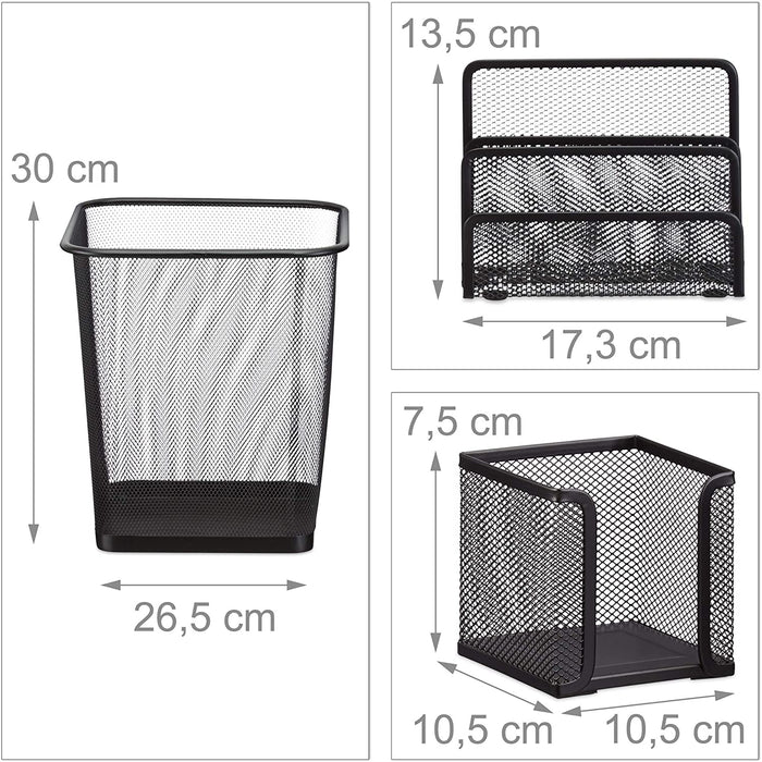 Set 6 forniture per ufficio pattumiera portapenne blocco note biglietti da visita posta portaoggetti in metallo nero 13_0002465_2