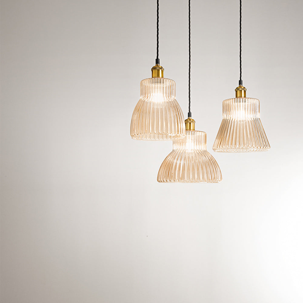 Paralume In Vetro Soffiato Millerighe Ambra Specchiato