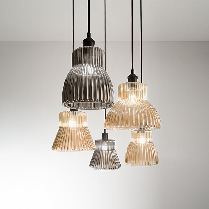 Paralume In Vetro Soffiato Millerighe Ambra Specchiato