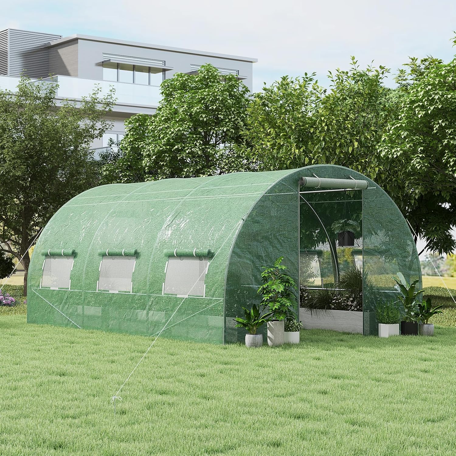 Serra da Giardino, Serra Tunnel per Orto e Piante con Copertura Resistente, Struttura Robusta in Acciaio Zincato, Finestre Avvolgibili e Porte con Cerniera (400 x 300 x 200 cm)