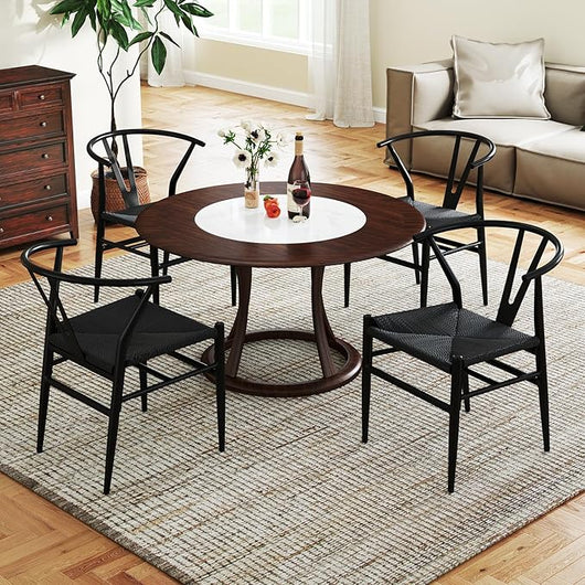 Set di 2 Sedie Sala da Pranzo, Sedie Moderna in Metallo con Seduta Intrecciato, Schienale a Forma di Y e Braccioli, Poltrone per Ufficio, Cucina e Ristorante, 46 x 59 x 73 cm (Nero)