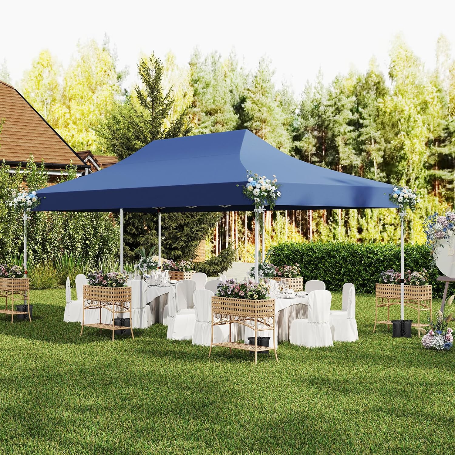 Gazebo da Giardino 3 x 6 m, Tendone per Feste con 6 Pannelli Laterali Rimovibili, con Borsa da Trasporto, Design Pop-up, per Matrimonio Eventi e Barbecue (Blu)