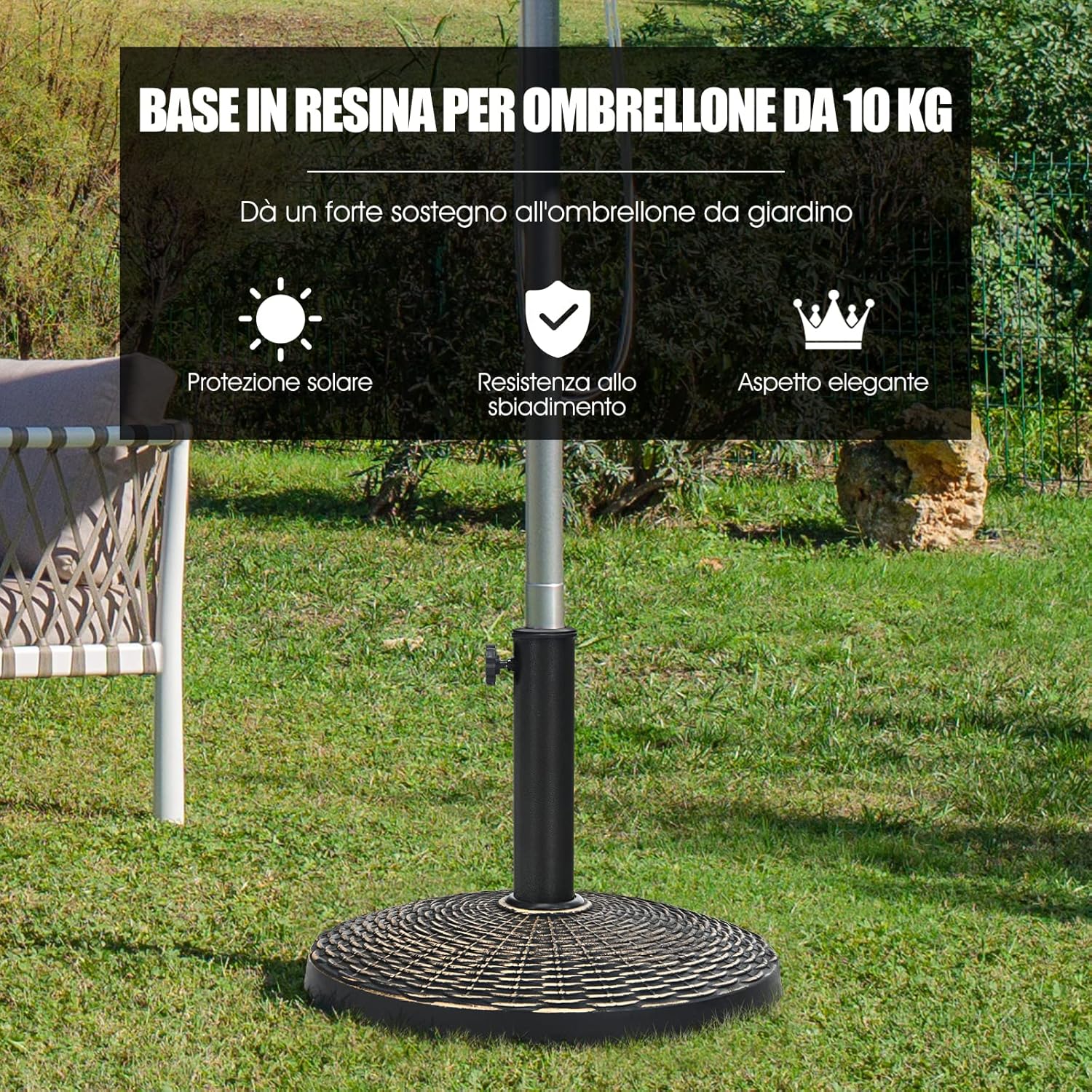 Base per Ombrellone in Resina da 46 cm, Base per Ombrellone Rotondo da 10 kg per Esterni, per Giardino, Spiaggia Piscina (Bronzo (modello1))