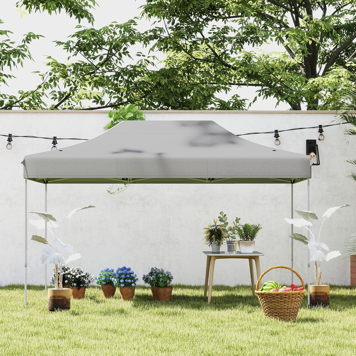 Gazebo Pop-up Pieghevole 3 x 4,5 m, Gazebo da Giardino Impermeabile Altezza Regolabile con Fori di Drenaggio, Tenda da Giardino Antivento con Borsa di Trasporto a Ruote (Grigio)