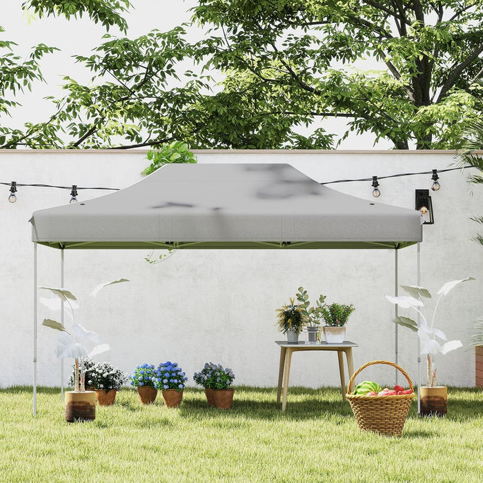 Gazebo Pop-up Pieghevole 3 x 4,5 m, Gazebo da Giardino Impermeabile Altezza Regolabile con Fori di Drenaggio, Tenda da Giardino Antivento con Borsa di Trasporto a Ruote (Grigio)