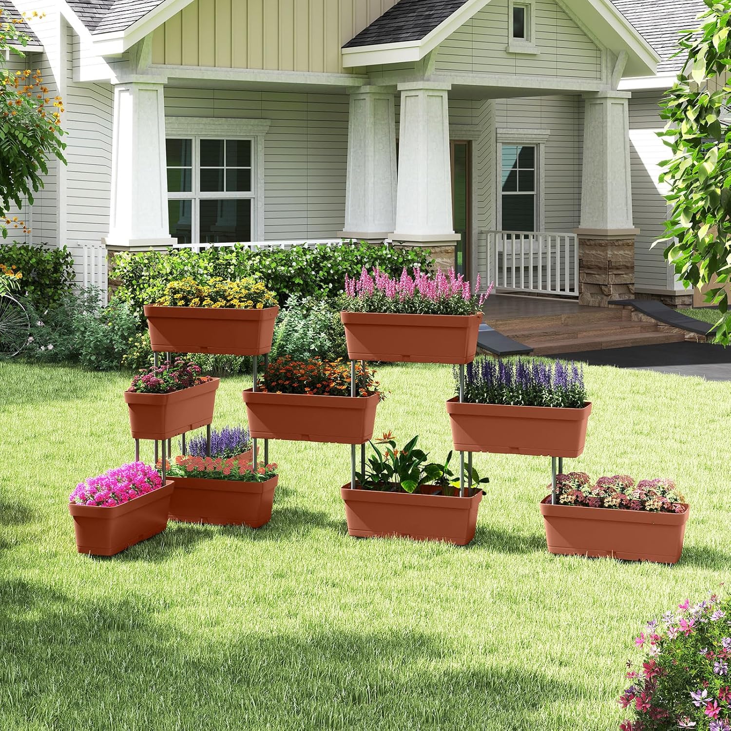 Letto Verticale Rialzato, 6 PZ Fioriere da Giardino per Verdure, Erbe e Fiori, Fioriere Elevate per Interni ed Esterni per Patio, Giardino e Balcone (Rosso)