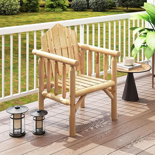 Poltrona da Esterno in Legno, Sedia da Pranzo per Patio con Braccioli e Schienale Alto Inclinato per Veranda, Cortile, Giardino, Patio e Bordo Piscina, Portata 150 kg (Naturale)