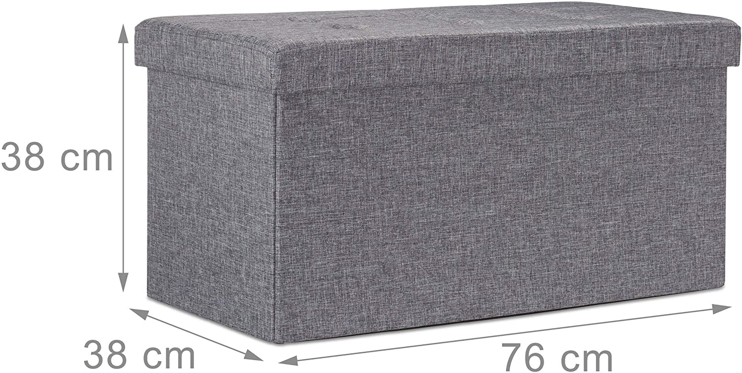 Panca sgabello pouf pieghevole contenitore poggiapiedi 76 cm lino grigio 13_0002337_3