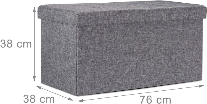 Panca sgabello pouf pieghevole contenitore poggiapiedi 76 cm lino grigio 13_0002337_3